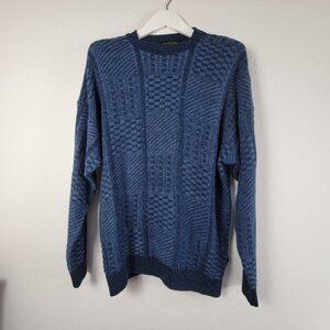Glenbarra Ireland Mens Blue Geo Pattern Knitted Sweater Large Pullover Linen